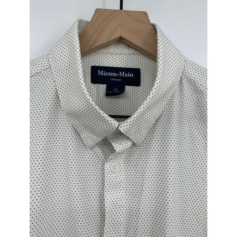 Mizzen Main Shirt Mens Large Cream Green Leeward Trim Performance Long Sleeve
